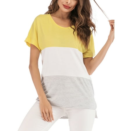 Womens Ladies Plus Size Baseball Tee Short Sleeve T-Shirts Loose Tops Blouse Fashion Crew Neck Irregular Shirt Summer