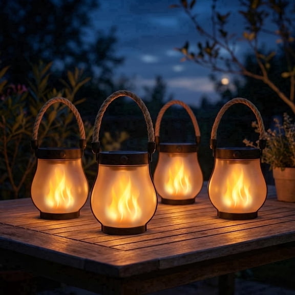 Solar Lanterns Outdoor Waterproof, Outdoor Solar Lanterns with Flickering Flame Effect, USB&Solar Charging,Hanging Light for Garden Patio, 4 Pack