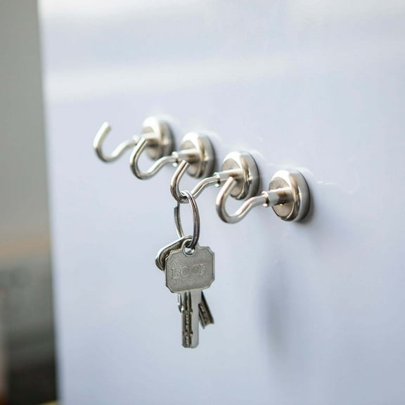 Efavormart 4 Pcs 4.5Lb Capacity Silver Heavy Duty Magnetic Hooks, Multipurpose Hanging Metal Hooks for Kitchen, Garage, Office, Tool Shop, Hang Tools, Keys Towels