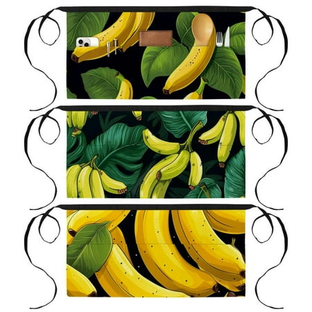 

3 Packs Aprons Adjustable Short Bibs Apron Banana Cooking Kitchen Chef Apron for Women & Men Waitress Aprons with 3 Pockets Half Apron
