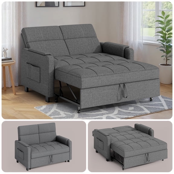 Sofa Bed Chair, Asofer 3-in-1 Convertible Sleeper Sofa with Storage, Adjustable Backrest for Small Space, Apartment, Dark Grey