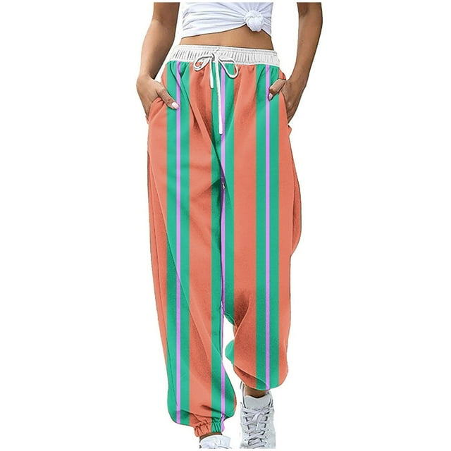 Pantalons pour Femmes, Mode Féminine à Blocs de Couleur Imprimés avec Cordon de Serrage