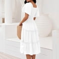 thumbnail image 5 of UoCefik Women's Summer Casual Flutter Sleeve Square Neck Smocked Midi Dress White S, 5 of 5