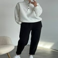 thumbnail image 2 of Women 2 Piece Tracksuits Solid Color Buttons Sweatshirt and Sweatpants, 2 of 9