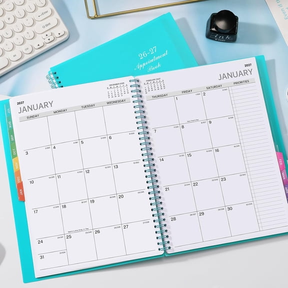 2026-2027 Weekly Appointment Book & Planner - Daily Hourly Planner 2026-2027, 9" x 11", July 2026 - June 2027, 30-Minute Interval, Lay - Flat, Spiral Binding, Thick Paper - Teal Green$$Office