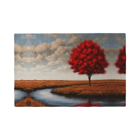 

Placemats Set of 4 Red Tree by a River Place mats for Dining Table Indoor/Outdoor Cute Heat Resistant Washable Table Mats(18 x 12 )