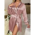 thumbnail image 3 of Solid Satin Sexy Night Robe Elegant Long Sleeve V Neck House Robe With Belt Women's Sleepwear, 3 of 4