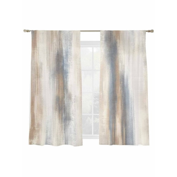 Beige Gray Sheer Curtains 72 Inch Length 2 Panels Set, Semi Transparent Voile Rod Pocket Curtains for Living Dining Room Bedroom Drapes Abstract Grunge Mottled Neutral Texture