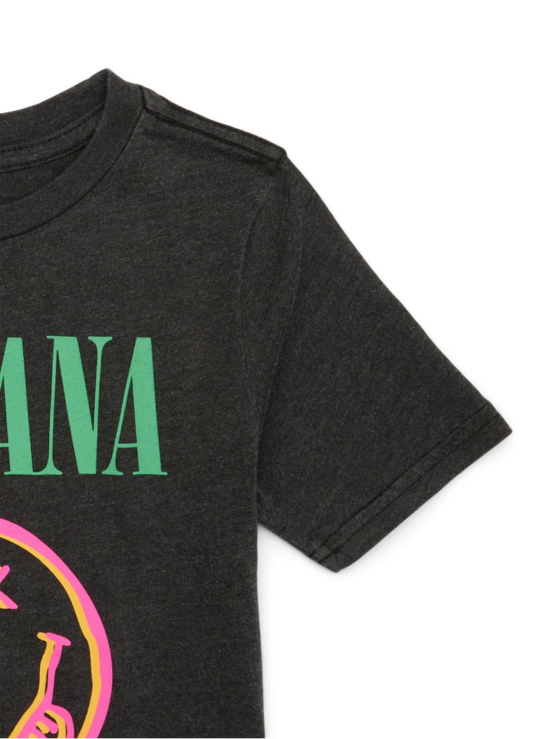 Nirvana Boys Smiley Graphic Tee with Short Sleeves, Sizes 4-18