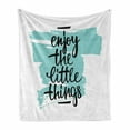 thumbnail image 1 of Enjoy the Little Things Soft Flannel Fleece Blanket, Inscription with Brush Strokes Background in Pale Shades, Cozy Plush for Indoor and Outdoor Use, 50" x 60", Pale Blue and Black, by Ambesonne, 1 of 6