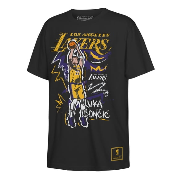 Youth Mitchell & Ness Luka Don-i- Black Los Angeles Lakers Chalked Up Player Name & Number T-Shirt