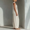 thumbnail image 2 of Morttic Women's Solid Color 2 Piece Set – Mesh Sleeveless Crew Neck Top & Drawstring Wide Leg Pants Flowy Summer Outfit White，S, 2 of 4