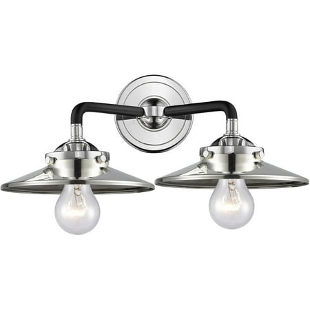 

Black Polished Nickel Tone Bathroom Vanity 16 Wide Shape Cone Glass Steel/Cast Brass Medium Base 2 Light Fixture