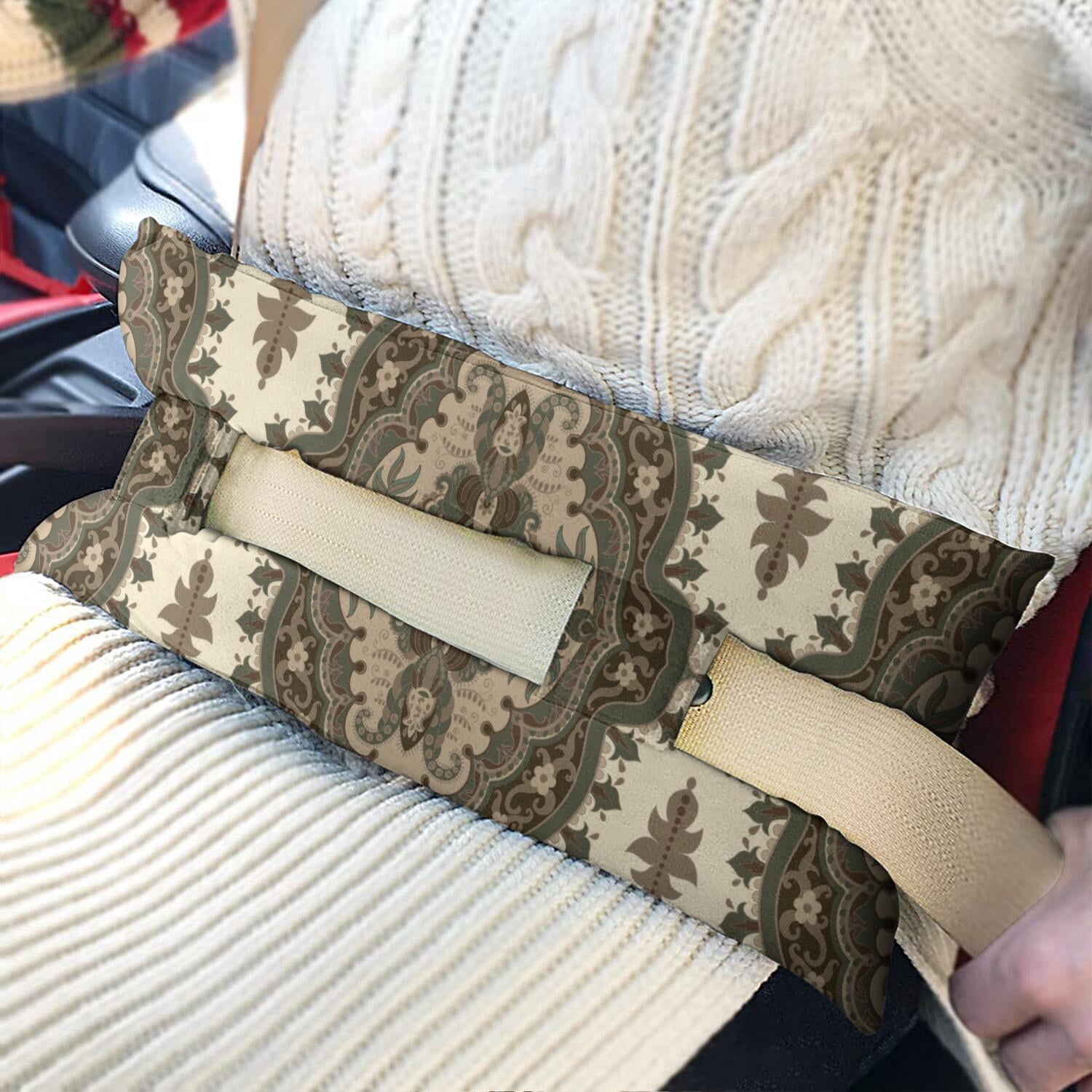Retro Paisley Floral Post Surgery Seatbelt Pillow - Soft Car Cushion for Breast Cancer Recovery, Elegant Classic Design