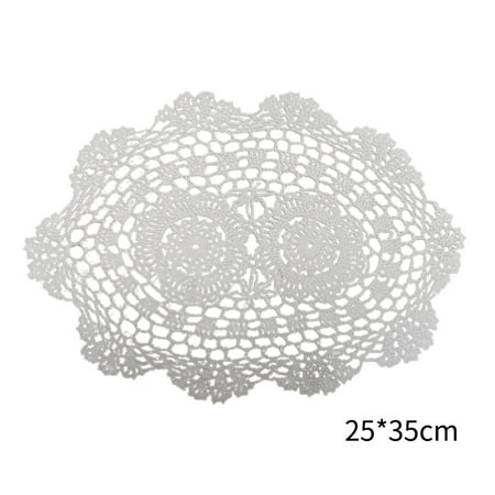 

Oval Placemat Table Place Mat Vintage Hand Crochet Cotton Lace Doilies Floral