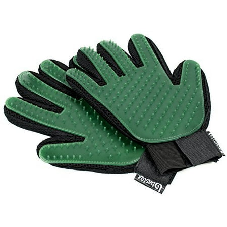 Bastex Pet Grooming Gloves in Green. Gentle Deshedding Brush Glove. Great for Cats and Dogs with long and short fur. Tool for removing pet hair off furniture and rubber tips for (Best Way To Get Dog Hair Off Blankets)