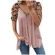 thumbnail image 2 of Puntoco Mujer Verano Manga Cortaｖ-Cuello Cremallera Leopardo Hollow Out Camiseta Blusa tops Puntoco Puntoco-3768, 2 of 4