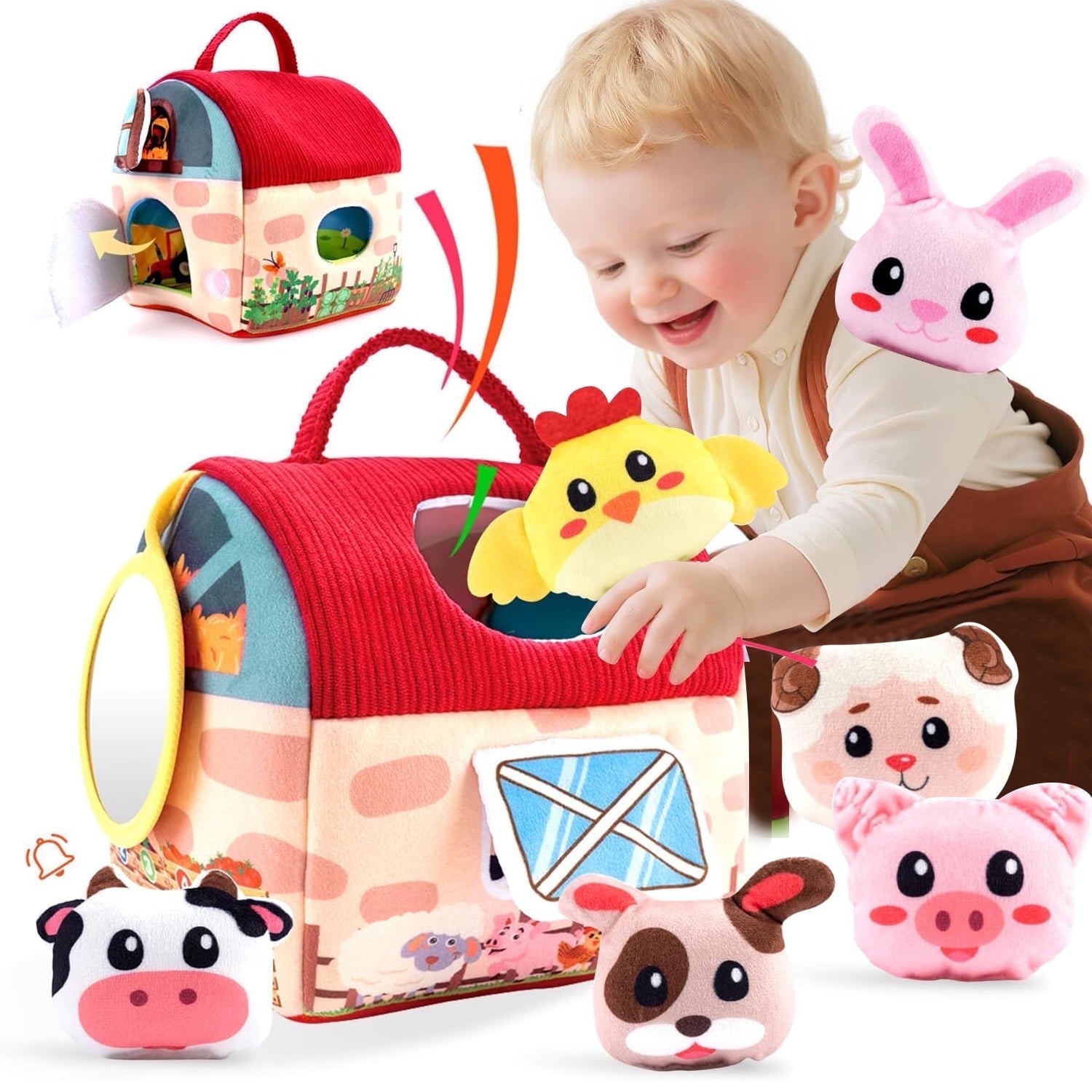 Baby Toys 6-12 Months, Surprise Barn with Stuffed Farm Animals, Montessori Learning Toys for 12-24 Months, Birthday Gifts Toys for Baby Boys and Girls 3 6 9 12 Mohths