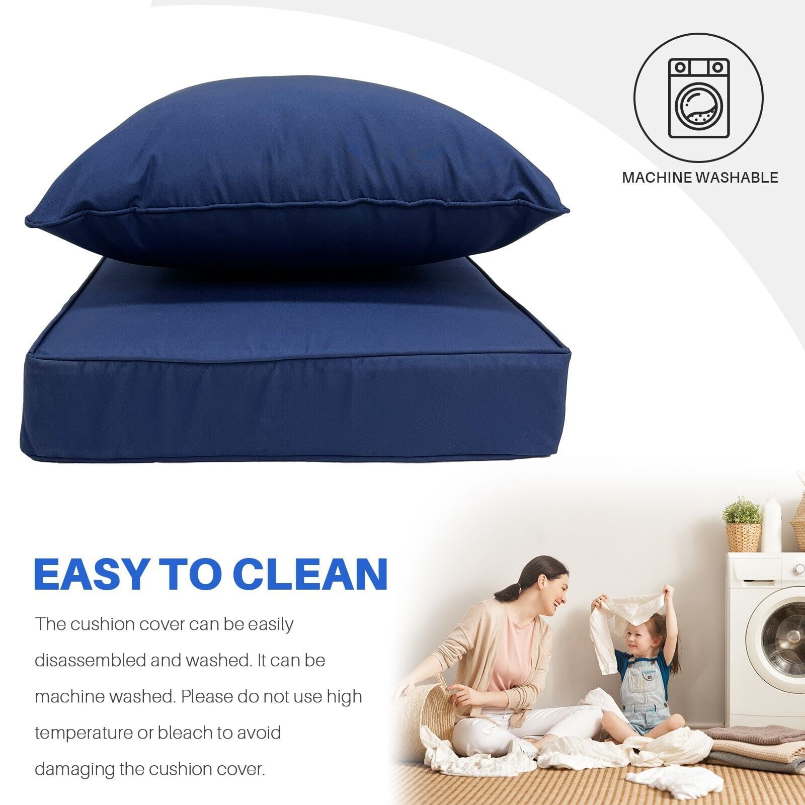 JIAN YA NA Outdoor Seat Cushion Set, Patio Sofa Chair Furniture Seat & Back Cushions, Waterproof Sectional Sofa Pads, 22 x 22 x 4 Inch, Navy, 2 Pack