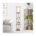 thumbnail image 4 of HomeStock 62.5" Modern Round Shelf Etagere Floor Lamp with Linen Shade, 2 USB Charging Ports, and 1 Outlet, Tan Finish, Ideal for Living Room, Bedroom, or Office, 4 of 10