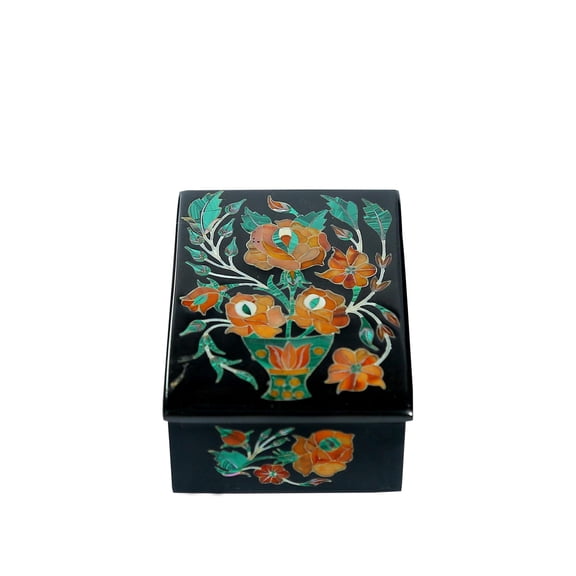 Decorative Black Marble Rectangle Top Organization & Storage Jewelry Box