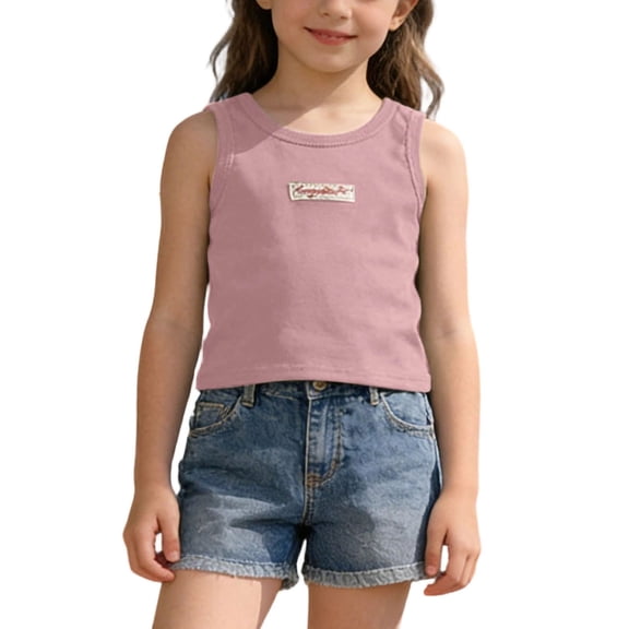 CYRBOKO Toddler Girls Tank Tops, Cotton Vacation Casual Sleeveless Summer T-Shirts Pink Size 2-3 T