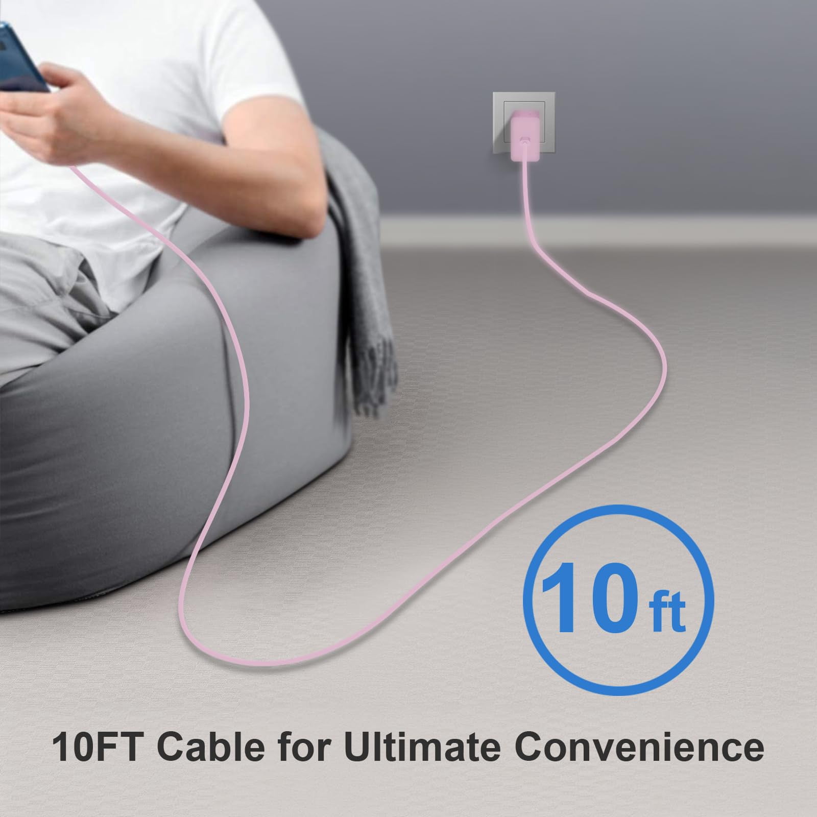 Quyaojz for iPhone 17 16 15 Charger Fast Charging 2+2Pack 20W USB C Wall Charger with 10FT Fast Charging Cable Compatible with iPhone 17/17 Air/17 Pro/iPhone 16/15 Series, iPad Pro/AirPods-Pink