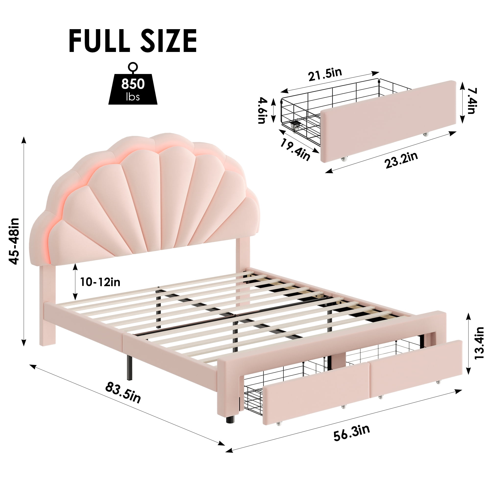 Homfa Twin Size LED Bed Frame with Drawer, Velvet