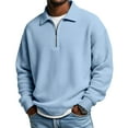 thumbnail image 2 of Mens Long Sleeve Polo Shirts Waffle Golf Quarter Zip Pullover Big and Tall Collared T Shirt Textured Knit Tops Light Blue 5XL, 2 of 4