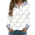 thumbnail image 7 of YAYUBA Christmas Shirts for Women 2025 V Neck Button Up Long Sleeve Tops Collared Shirts Xmas Tree Snowflake Clothes, 7 of 7