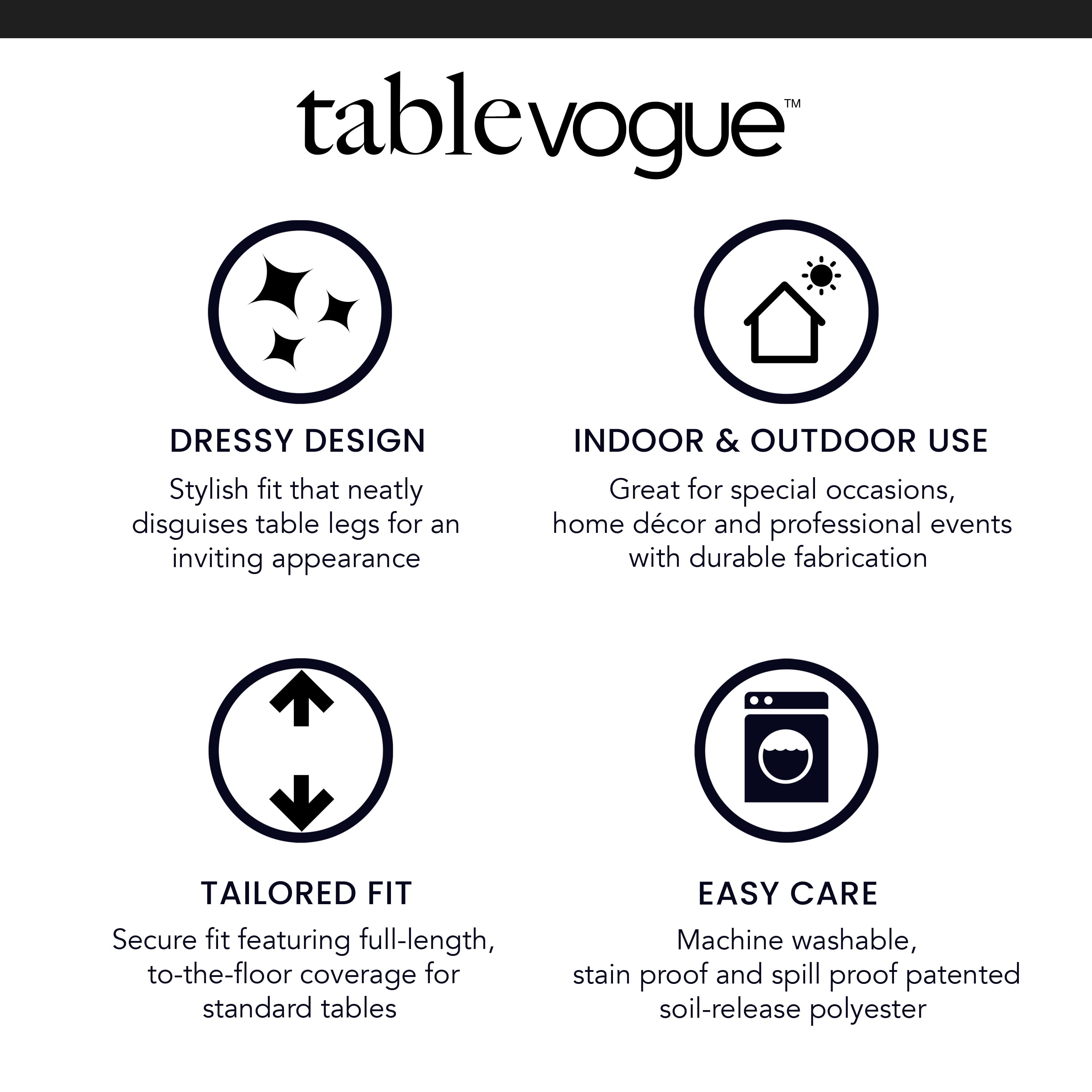 Tablevogue 48" x 24" Fitted Tablecoth Cover, Multiple Colors and Sizes Available