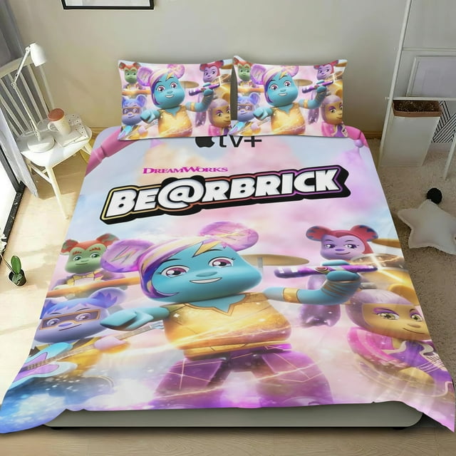 Bearbrick Conjunto de sábanas temático, trío de piezas, cómodo y amigable con la piel, diseño único, regalo de decoración para el hogar para familiares, amigos y fans, 90 cm * 190 cm