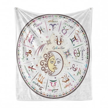 Zodiac Soft Flannel Fleece Throw Blanket, Western Chart with All Signs Aries Virgo Leo Taurus Libra Mystique Fate Calendar, Cozy Plush for Indoor and Outdoor Use, 50" x 70", Multicolor, by Ambesonne