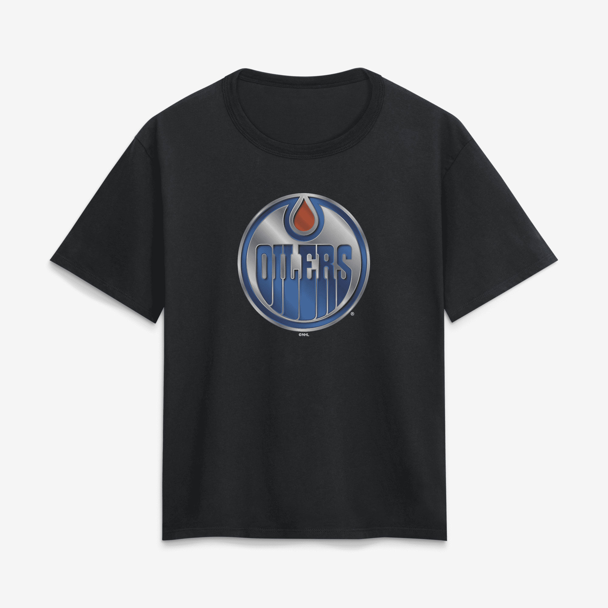 Women's Black Edmonton Oilers Metallic Mascot T-Shirt