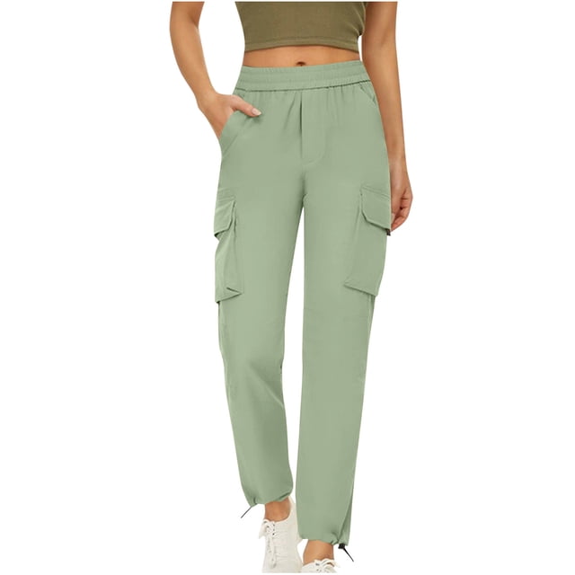Timegard Cargo Pants for Women Elastic Waist Straight Leg Drawstring Loose Outdoor Active Trousers