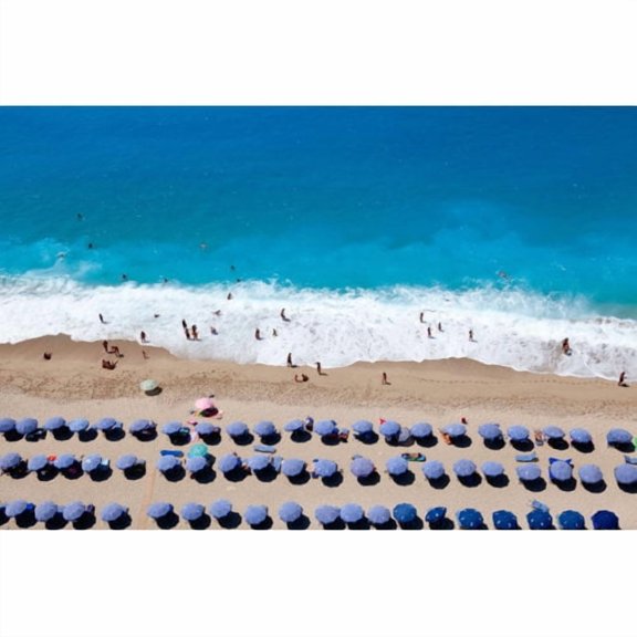 Marmont Hill Blue Umbrella Rows Photographic Print on Wrapped Canvas