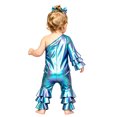 thumbnail image 2 of TTAO Toddler Girls Holographic Full Body Suit Disco Outfit Metallic Hippie Jumpsuit Sparkly Flare Pants Romper Blue 3-6 Months, 2 of 7