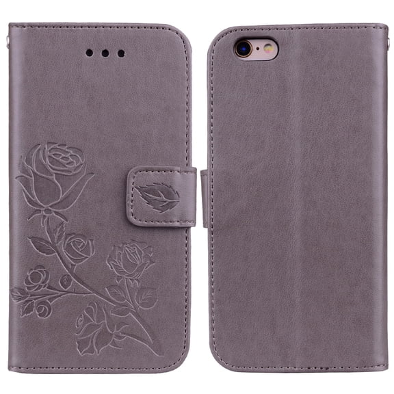 iPhone 6S Plus/ iPhone 6 Plus 5.5-inch Phone Case, Allytech [Embossed Rose Series] Folding Folio Flip Case with Kickstand Card Holders Magnetic Closure Full Body Protection Cover Shell, Gray