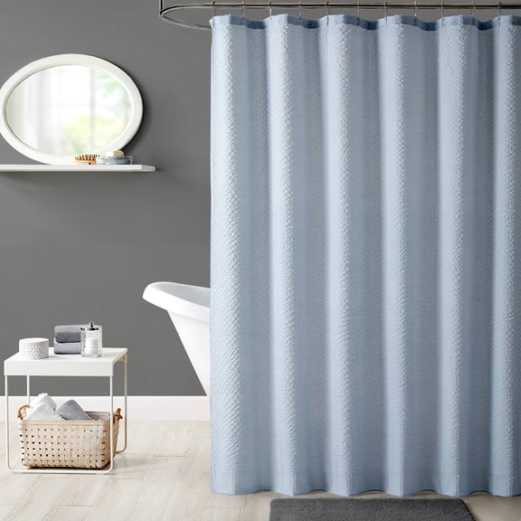 Dainty Home Tranquility Blue Embossed Seersucker Polyester Shower Curtain, 70 x 72