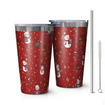 16oz Tumblers Red Christmas Snowman Pattern Stainless Steel Vacuum Insulated Double Wall Travel Tumbler Cups Mug with Lid and Straw,Cleaning Brush for Coffee,Tea