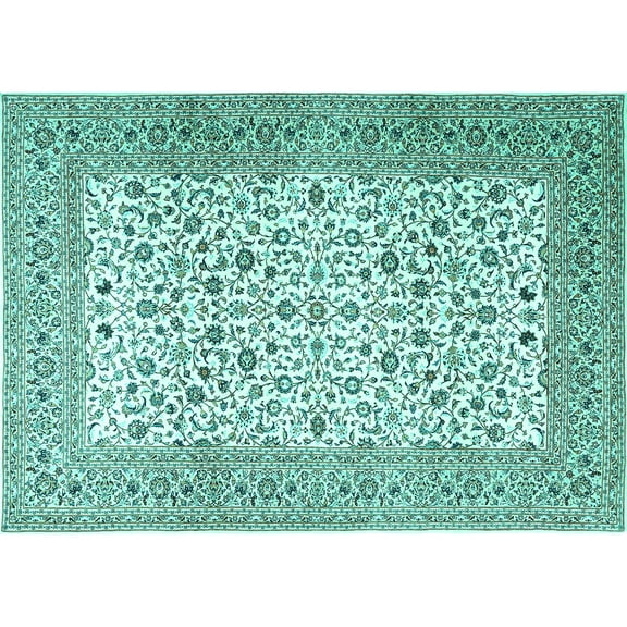 Ahgly Company Machine Washable Indoor Rectangle Persian Turquoise Blue Traditional Area Rugs, 5' x 7'