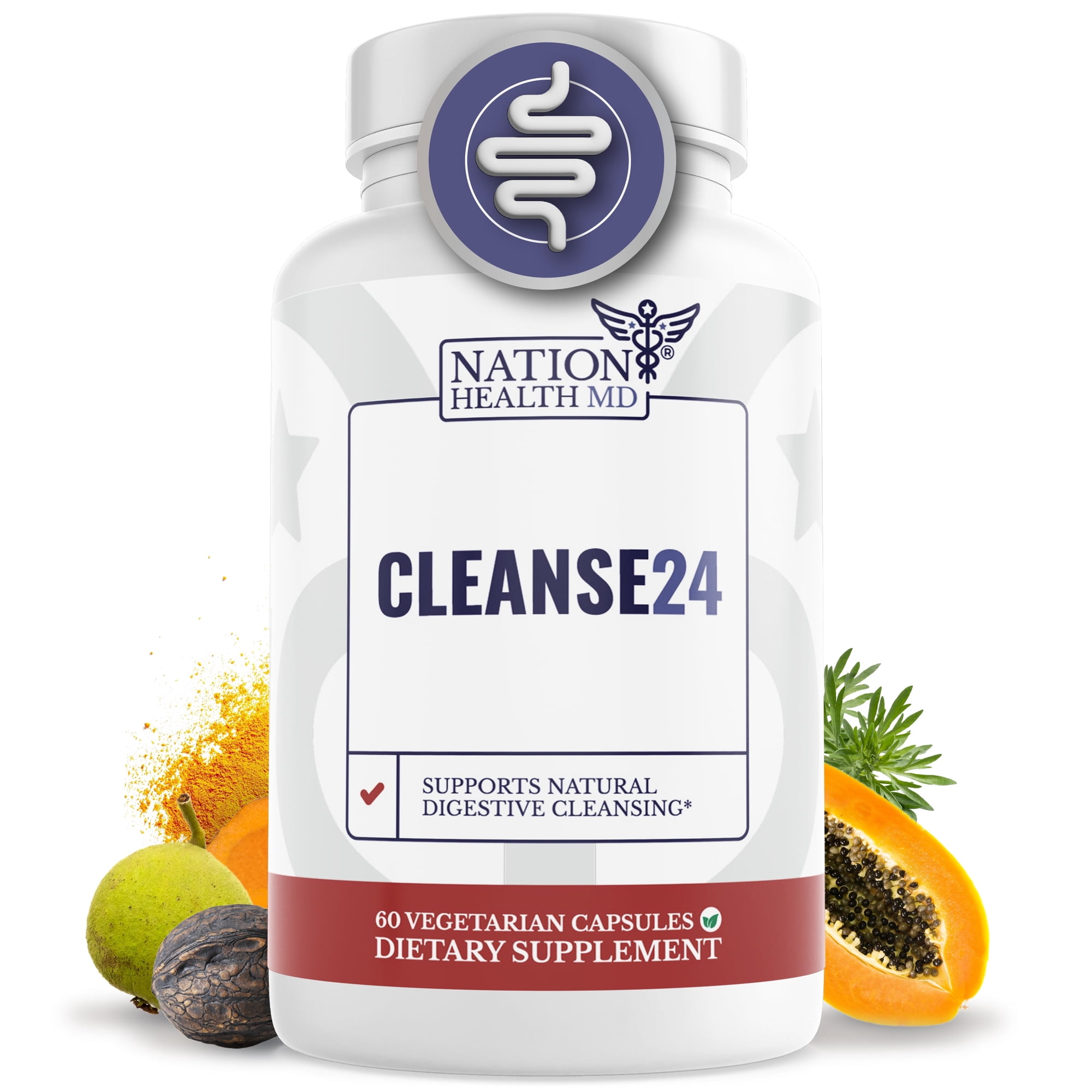 Nation Health MD Cleanse24 Intestinal Flush for Humans, Herbal Intestinal Broom, Digestive Supplement