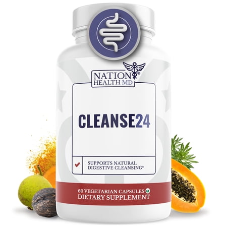 Nation Health MD Cleanse24 Intestinal Flush for Humans, Herbal Intestinal Broom, Digestive Supplement