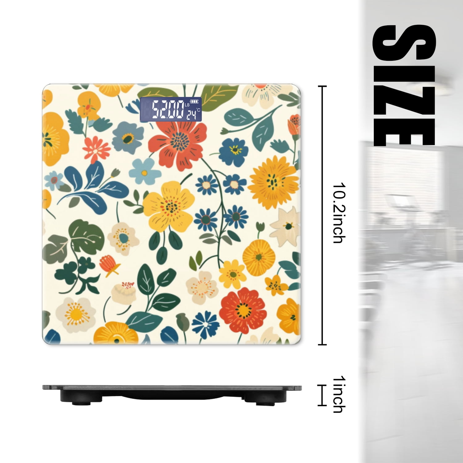 Bathroom Scale, Highly Accurate Digital Body Scale,Precisely Measures Weight up to 400 lbs-Vintage Floral Pattern On White Background