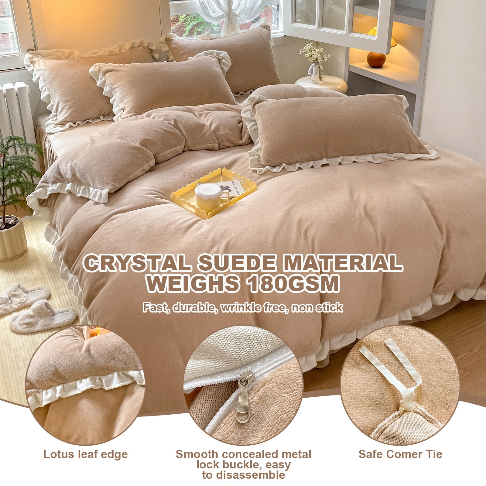 Velvet Duvet Cover, Twin Size Luxury Ultra Soft Fluffy Duvet Cover Set, Winter Crystal Velvet Duvet Covers with 1 Plillowcase, Light Brown, 68''x90''