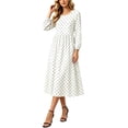thumbnail image 3 of Ovbmpzd Polka Dots Fall Wedding Guset Dresses for Women Long Sleeves Elegant Semi formal Work White Crew Neck Winter Dresses,XL, 3 of 4