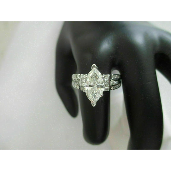 Forever Jewels 4.30 Ct Marquise Cut Moissanite Women Bridal Set Engagement Ring 14K White Gold Plated Silver