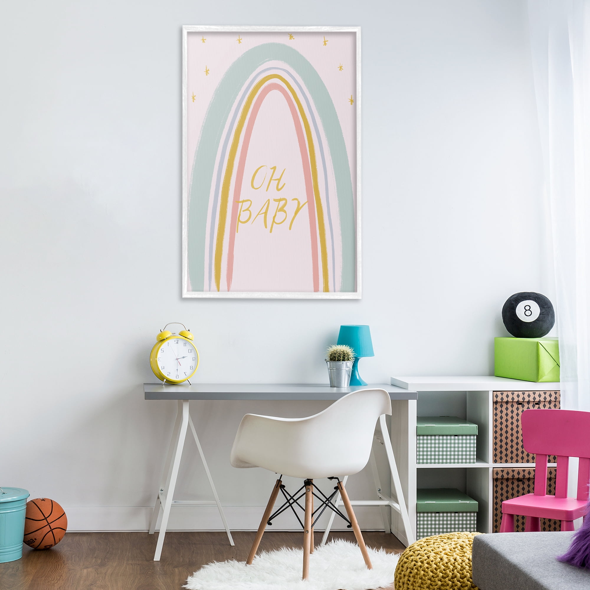 Stupell Industries Oh Baby Rainbow White Framed Giclee Art, design by Lucille Price