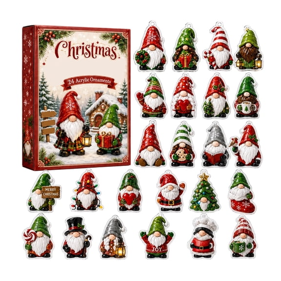Gnomes Christmas Advent Calendar 2026, 24 Day Festive Countdown with Acrylic Gnome Ornaments, Blind Box Set for Christmas Tree Holiday Decor Gift