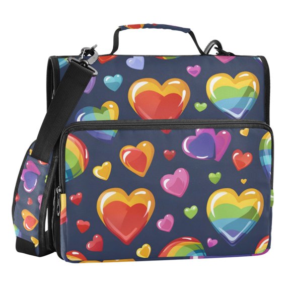 ALAZA Zipper Binder Rainbow Hearts 3 Ring Trapper Keeper File Folder Organizer Bag